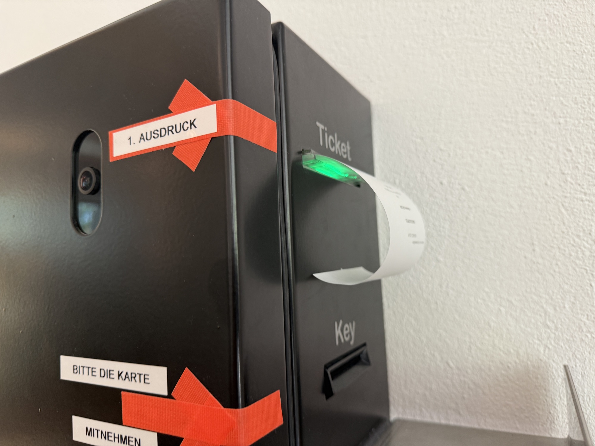 Self-check-in kiosk with QR scanner, card reader and keycard dispenser